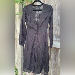 The Clothing Company Embroidered Sheer Floral Midi Dress Tie Front Size S